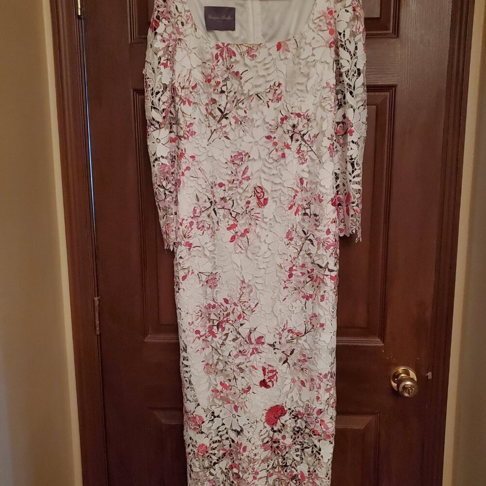 Gorgeous Monique Lhuillier Long Sleeve Sheath Lace Midi Dress US6